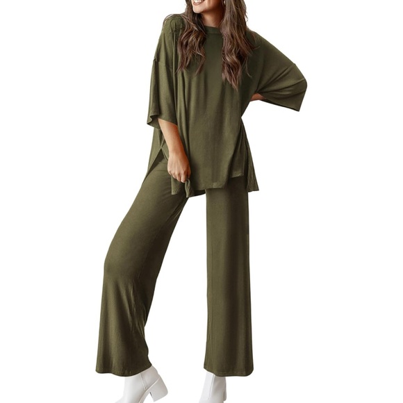 Prettygarden Pants - Prettygarden Army Green 2 Piece Wide Leg & Top Set